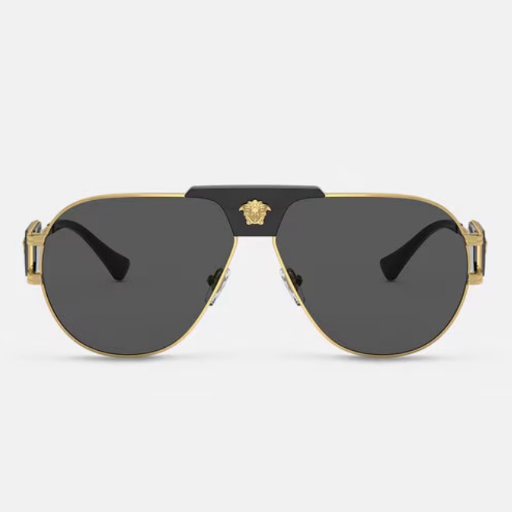 VERSACE BLACK GOLD MEDUSA UNISEX AVIATOR SUNGLASSES WITH CASE BOX AND BOOKLET - Picture 2 of 16
